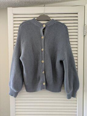 Alex Mill Button Back Crewneck Sweater in Blue Slate, Size Large